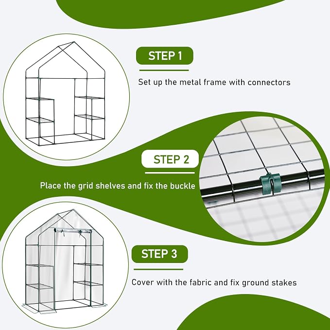 Outvita Walk-in Greenhouse, Outdoor Durable PVC Plant Green House for Frost Protection with 3 Tiers 4 Shelves, Shelf Clips, Roll-up Zipper Door, 56"x29"x77" Transparent