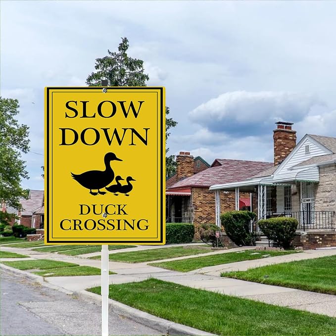 Duck Crossing Sign With Stakes Slow Down Sign For Neighborhoods Reflective Rustproof Aluminium Yard Garden Stake Caution Sign Farm Lawn Walkway Decorations Animal Signs 8X12 IN