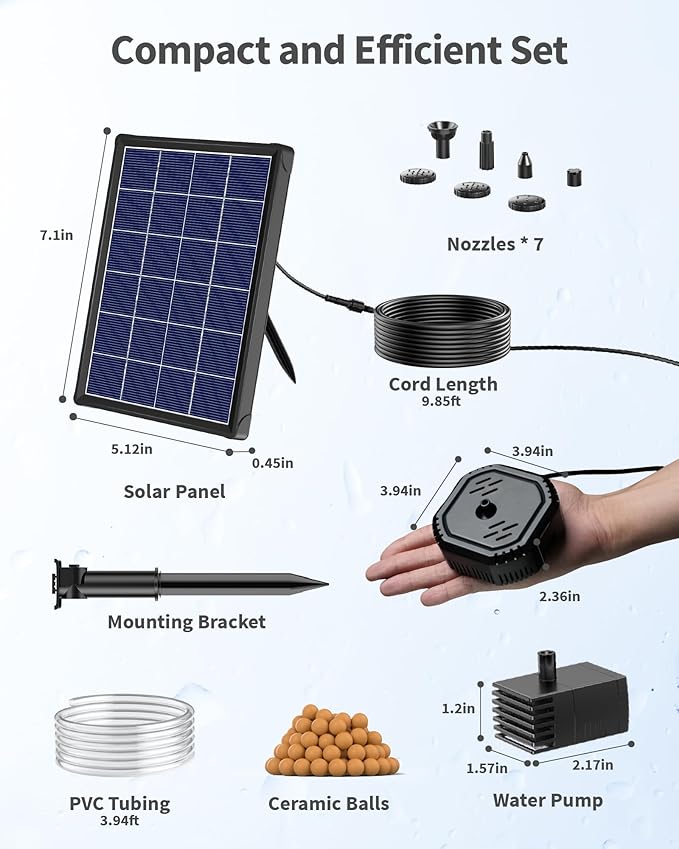 POPOSOAP Solar Pond Filter with Fountain Pump, 4W Solar Fountain Pump with Pond Filter Kit, Solar Water Pump with Nozzles & PVC Tubing for Bird Bath, Water Garden, Fish Tank & Backyard Decor P3035