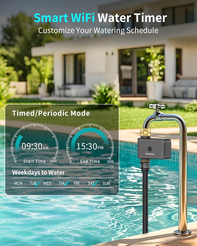 WiFi Water Timer Brass Inlet, 2.4GHz Smart Sprinkler Timers, 1 Zone Hose Timer with WiFi Hub, Voice/App Control with Alexa & Google Assistant, Auto/Manual Watering, Rain Delay, for Garden, Yard, Lawn