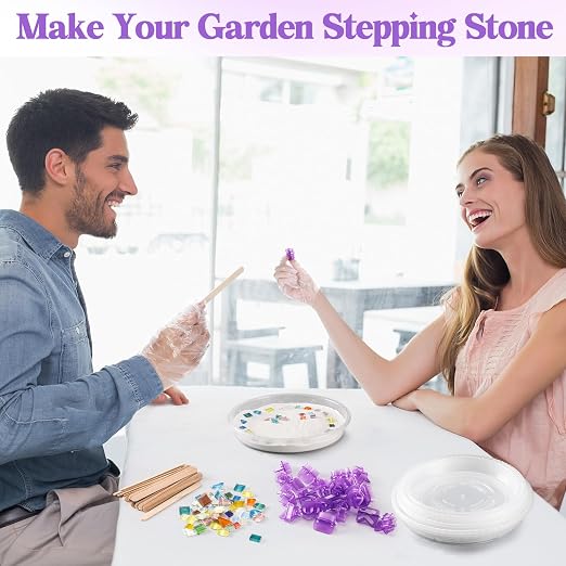Jetec 12 Set Stepping Stone Mold Kit for Mother's Day Gift Creating Stepping Stones Garden Markers Round Concrete, Mosaic Number Letter Mold Tiles Disposable Gloves, No Concrete Mix(Four Size)