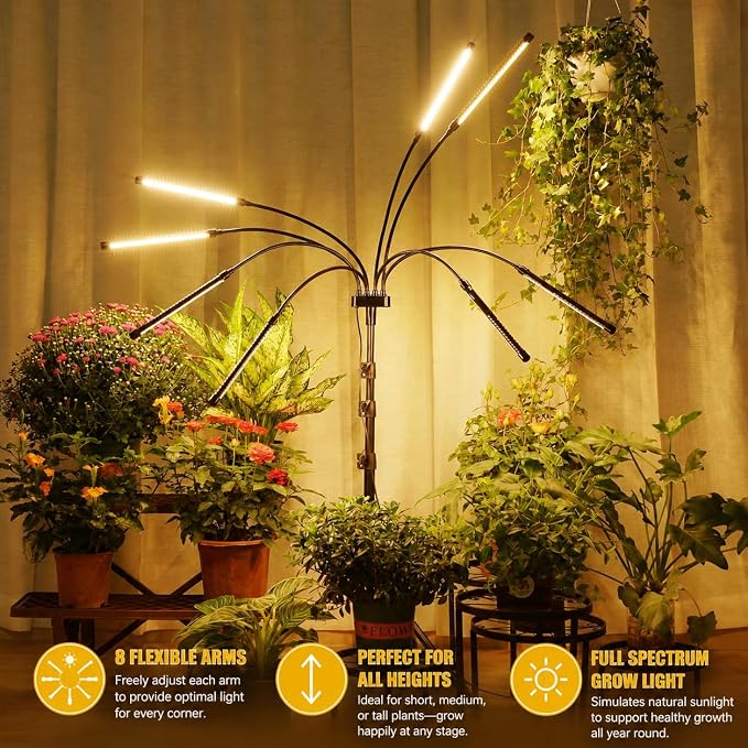 Grow Lights for Indoor Plants [ 8 in1 ] 400 LEDs, Full Spectrum Plant Lights for Indoor Growing with Tripod Stand, Auto On/Off Timing 4/8/12H, Plant Grow Lights Indoor.