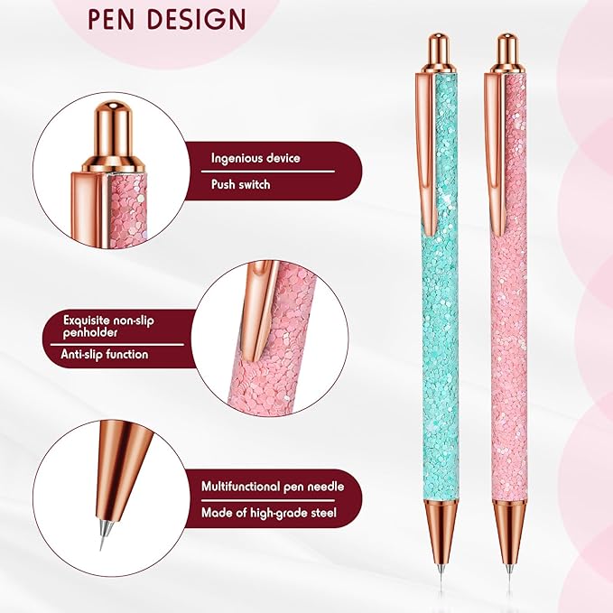 Epakh 2 Pieces Weeding Pen Vinyl Pen Pin Weeding Tool Fine Point Glitter Metal Vinyl Air Release or Car Puncturing Installation Retractable Craft Tool for DIY(Pink, Lake Blue)