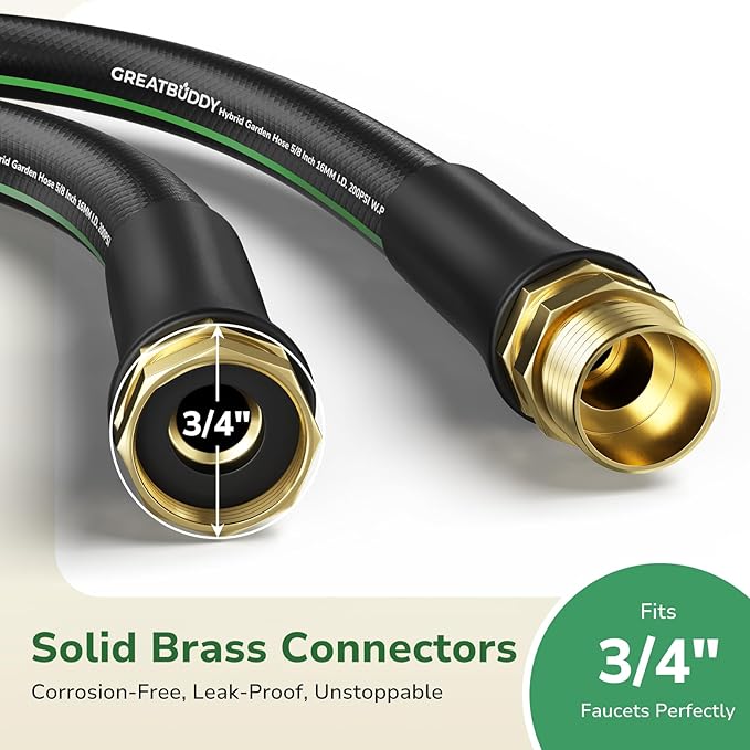 GreatBuddy Garden Hose 3ft, 5/8" Water Hose Heavy Duty, Flexible, Lightweight Hybrid Hose, Burst 600 PSI with Solid Brass Male to Female Fittings Leakproof Hose for Backyard, Garden