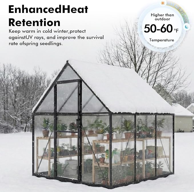 6X6FT Small Greenhouses, Enhanced Aluminum Small Greenhouse for Outdoors and Garden Planting, Green Houses for Outside Withstands Bad Weather to Protect Vegetable or Plants