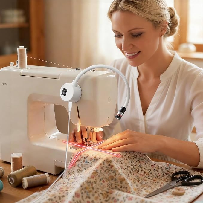 Magnetic Positioning Quilting Light, Sewing Machine Laser Guide, Red Laser Light for Sewing Machine with Crosshair and Magnetic Attachment, Hands-Free Precision Sewing Laser Light Seam Guide (USB)