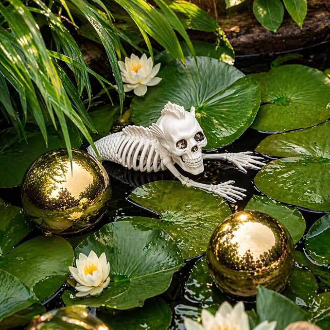 Nerien Gazing Ball, Stainless Steel Garden Mirror Globe, Polished Ornament Sphere, Hollow Floating Reflective Hemisphere, for Home Outdoor Pond Housewarming Swimming Pool Decoration, Gold, 5Pcs Mix