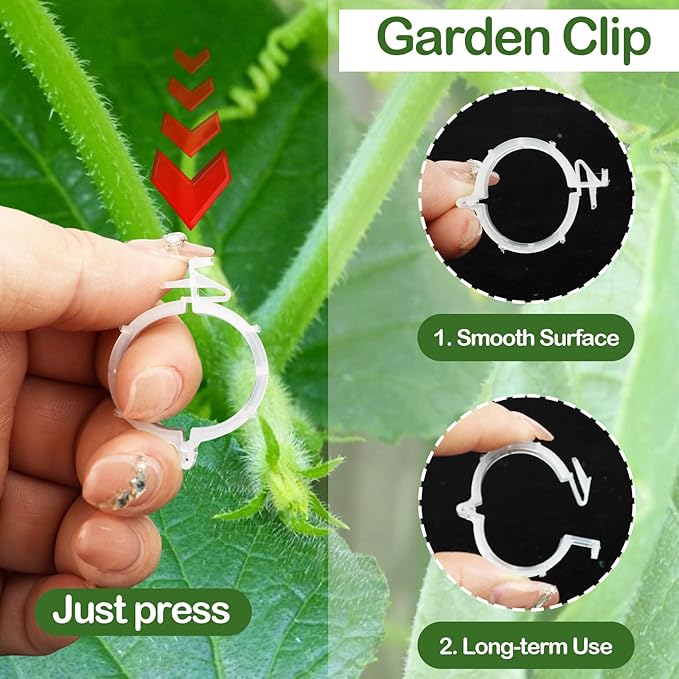 100 Pcs Plant Support Clips, Secure Plastic Plant Clips for Support Grape Vine, Tomato Clips for String Trellis to Grow Upright and Healthier, Garden Clips Outdoor Indoor Use(White)