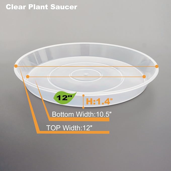 LWALRS Plant Saucer Tray 12 inch, 6 Pack Plastic Plant Trays Saucers for Indoors Outdoor, Heavy Duty Drainage Drip Water Trays for Planter Pots Flower, Round Pebble Tray, Pots Base (12", Clear)