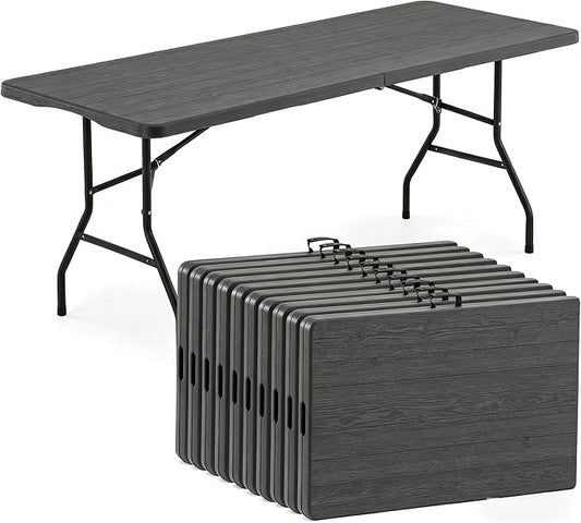 10 Pack of 6 Foot Foldable Table with Built in Handle & Steel Legs, 6FT Portable Heavy Duty Plastic Folding Tables for Parties, Dining, Wedding, Events, Picnic, Indoor & Outdoor, Camping, Utility
