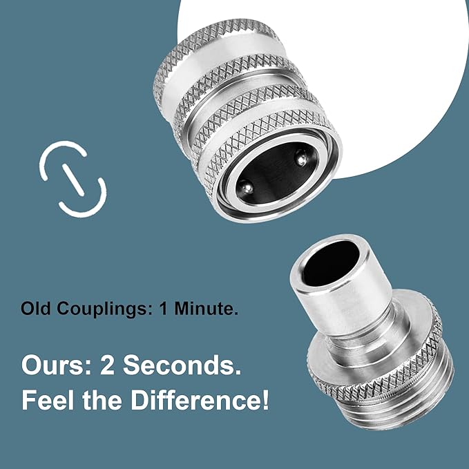 POWER TOWN Quick Connect Hose Fittings, Garden Hose Quick Disconnect Set, Universal Fit 3/4 Inch GHT Stainless Steel, Water Hose Connector, 3 Pack