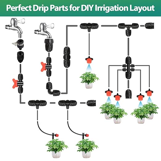 RedChili 14 Pcs 1/2 Inch Irrigation Tubing Tee Fittings, (1/2" ID x0.6-0.65" OD) 16mm Drip Tubing Barbed Locked Nuts Connectors Anti-Drop 1/2" T Parts for Garden Lawn Irrigation System