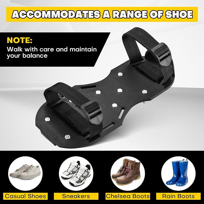 Lawn Aerator Shoes with 1.1''Spikes | Aerating Sandals with Adjustable Hook & Loop Straps, Spike Shoes for Epoxy Flooring, One-Size-Fits-All Yard Garden Grass Soil Aeration Tool (Black)