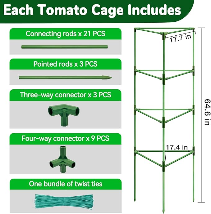 ZeeDix 6 Pack 65 Inch Tall Tomato Cages for Garden, Heavy Duty Large Plant Trellis Support Stakes for Climbing Plants, Adjustable Tomatoes Cage for Pots & Outdoor Raised Garden Bed