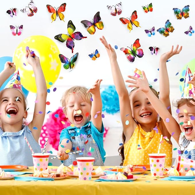 SAOROPEB 3D Butterfly Wall Decor, 48 Pcs Double Layer Butterfly Decorations for Party Decorations Locker Decor Refrigerator Decal, Reusable (Multicolor)