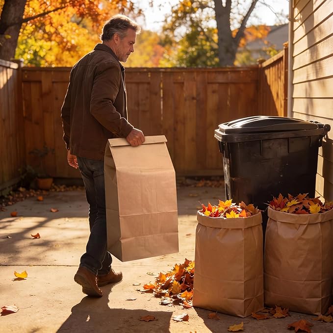 50 Count 10 Gallon Lawn and Leaf Paper Bags, Heavy-duty Yard Waste Compost Bags, Tear Resistant, Self Standing