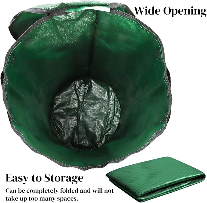 Tlence 4 Pack 34 Gallon Reusable Yard Waste Bags, Heavy Duty Lawn and Leaf Bags, Collapsible Garden Compost Bins with Bottom Window & Handles for Outdoor, Green Leaf Lawn Collector Containers