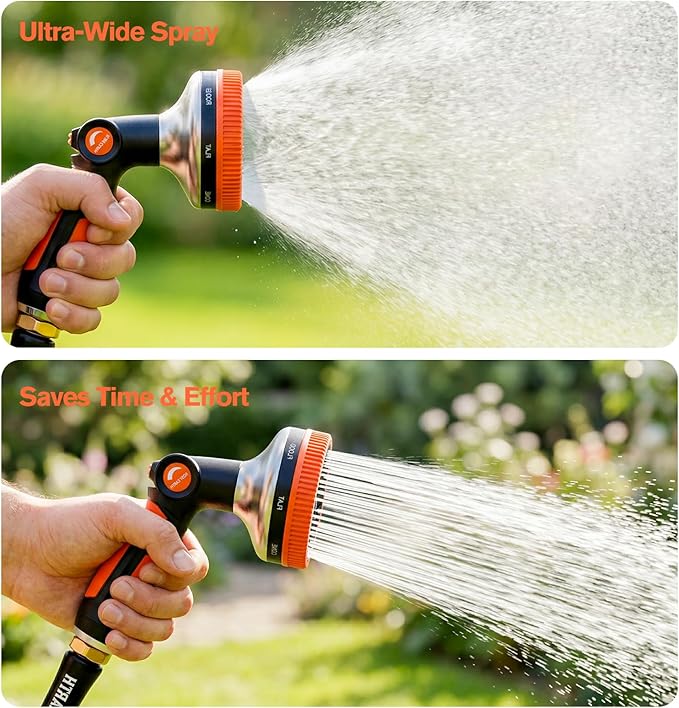 Rosy Earth Garden Hose Nozzle, Heavy Duty Metal Water Hose Sprayer, 9cm/3.5" Ultra-Wide Garden Hose Sprayer, 8 Patterns, Thumb Control Water Hose Nozzle High Pressure for Watering, Cleaning, Car, Pet
