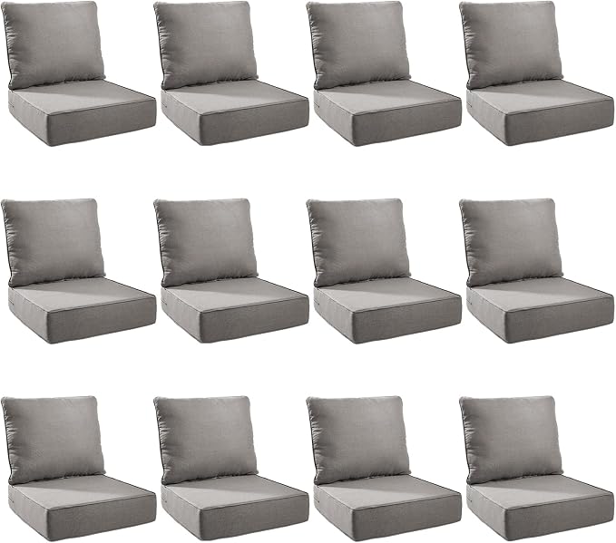 Outdoor Cushion Set for Furniture Patio Furniture, UV Resistant, Water Resistant - 6 Inch Thick Foam Garden Cushions– 24x24 Inch Patio Seat Covers for Chair/Sofa/Couch | Grey | 12-Pack |