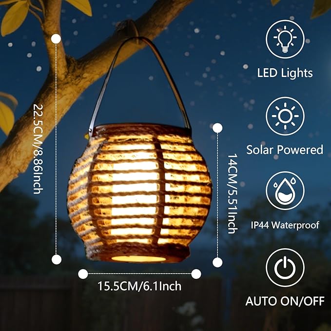 Small Solar Lanterns Outdoor Waterproof, Pumpkin-Shaped Solar Lantern with Handle, Dusk to Dawn 6-8Hr Outdoor Lanterns, Hanging & Tabletop Decor for Garden/Patio, Ideal Gift for Outdoor Lovers