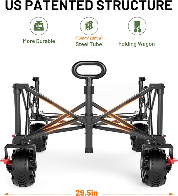 TIMBER RIDGE 600L Beast Wagon 26" W Extra Wide All Terrain Folding w/Big Wheels, Cargo Net & Tailgate, 26" W and 54.5" L, Capacity and 400lbs Heavy Duty Collapsible Portable Cart, Grey
