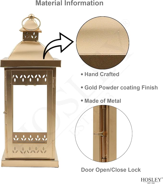 Hosley 15 Inch High Large Clear Glass Iron Classic Style Lantern Gold. Ideal Gift for Parties Weddings Aromatherapy and LED Spa Settings 05