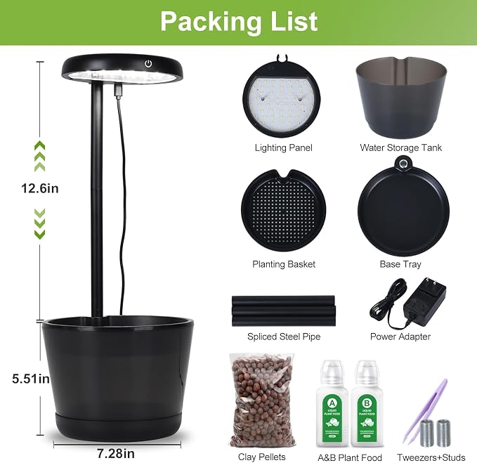 Indoor Clay pellets hydroponic Gardening System with 20W LED Plant Grow Light.The Translucent hydroponic Growing System for Hydroponic Herbs, Vegetables, Lettuce Harvest on Countertop for Mother's Day