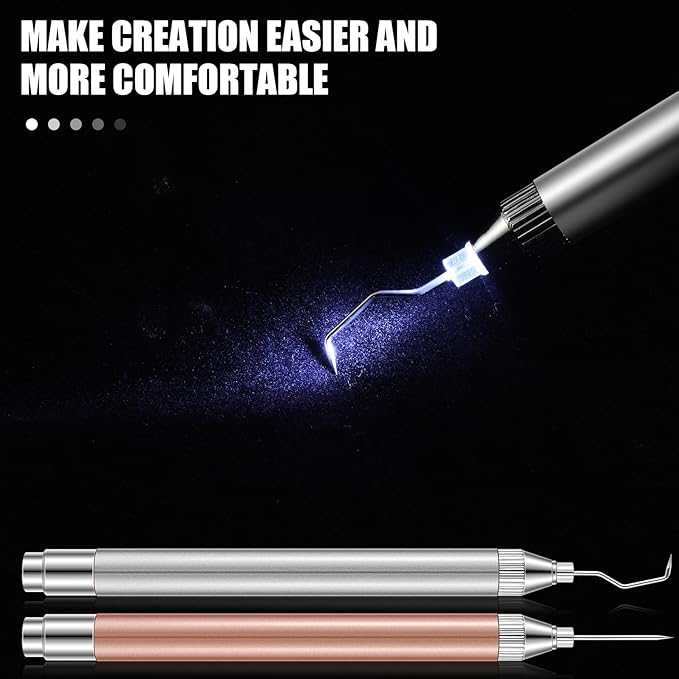 Therwen 2 Pcs LED Weeding Tools for Vinyl with Light Pin Hook Lighted Weeding Pen for Removing Iron on Tiny Vinyl Paper Silhouette Cutting Machines Supply(Rose Gold, Silver)
