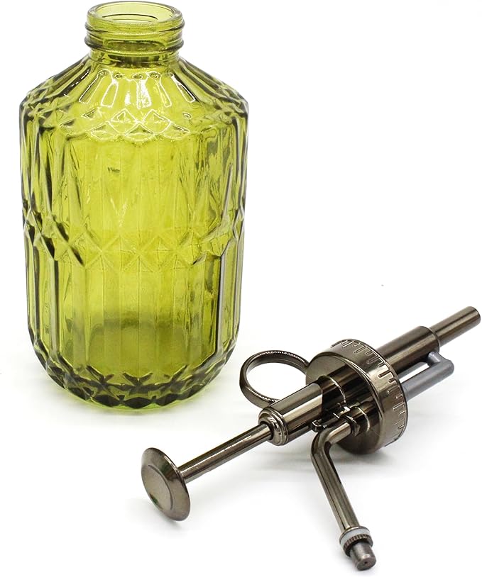 Glass Plant Mister Spray Bottle, 400ML Vintage Plant Spritzer with Top Pump Watering Can for Indoor Outdoor House Plants, Flowers (Green)