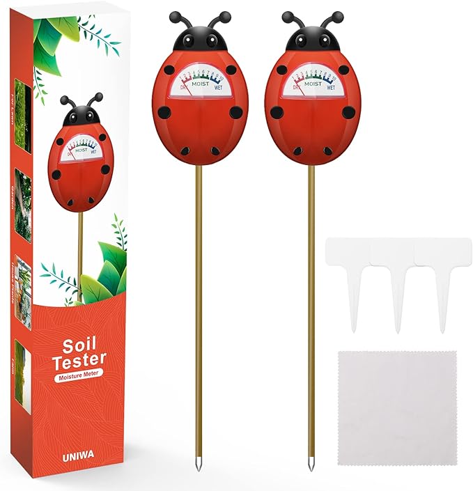 UNIWA Soil Moisture Meter, Plant Moisture Meter, Soil Hygrometer Sensor for Gardening, Farming, Indoor, and Outdoor Plants, Plant Water Monitor Gardening Gifts, No Batteries Required, 2-Pack