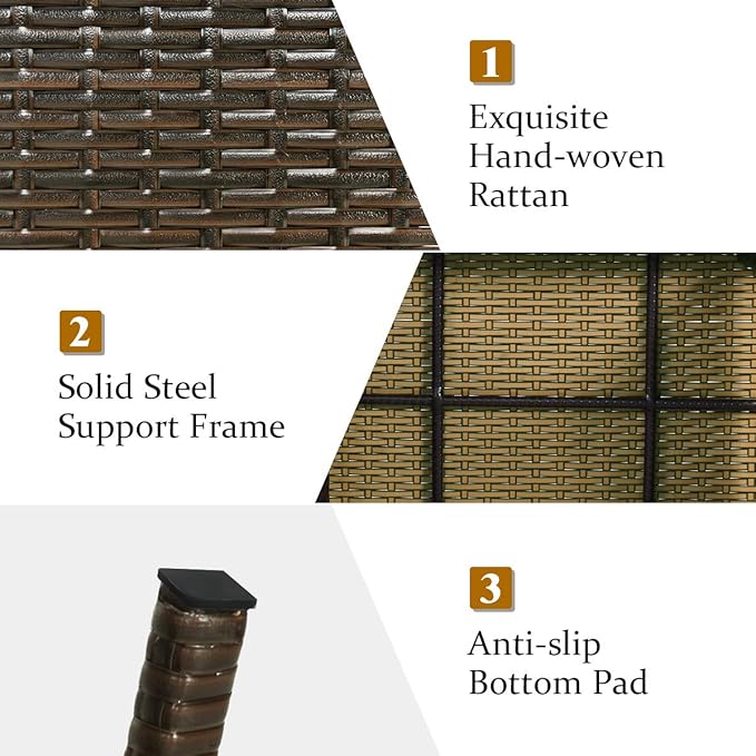 Tangkula Outdoor Folding Wicker Table, Heavy Duty Rattan Foldable Standing Coffee Side Table, for Patio Poolside Lawn Garden Balcony