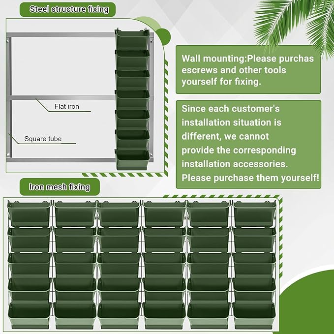 Briwooody 30 Set 60 Pocket Vertical Stackable Wall Planters Kit Outdoor Self Watering Plastic Planter Grow Hang Mount System for Strawberry Flower Vegetable Home Fence Balcony Wall Decor