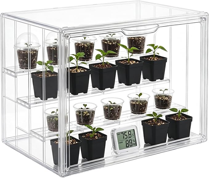 Klmnop Clear Mini Tabletop Greenhouse, Portable Small Indoor Greenhouse with Magnetic Waterproof Door for Seed Starting, Plant Warmth & Home Display, 14.2 x 8.7 x 10.6 Inch