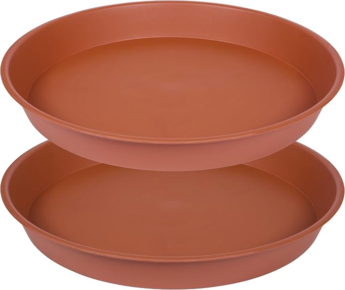 2 Pack of Extra Large Plant Saucer 24 26 inch (22.5 inch Base), 4.2" Depth, Plastic Birdbath Bowl for Indoors Outdoor, Deep Heavy Duty Plant Saucer Dish for Garden (26", Terracotta)