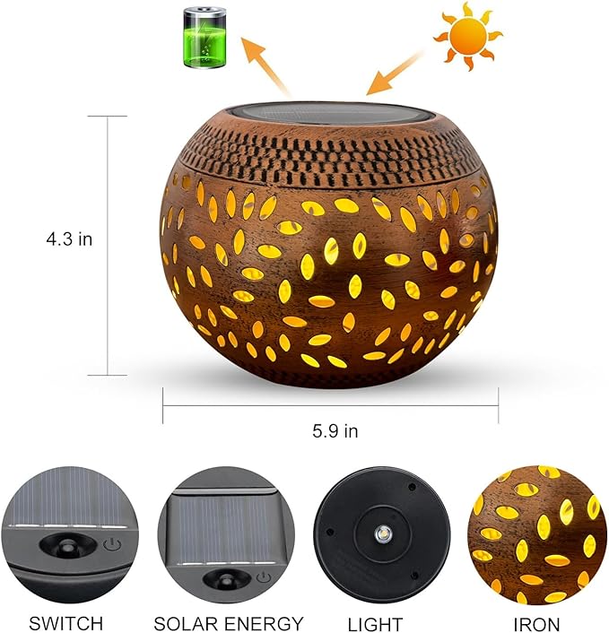 Solar Table Lanterns Outdoor Waterproof - LED Lamp Bronze Metal Table Lights -Solar Powered Decorative Lantern for Desk Patio Garden Pathway Yard(1 Pack)