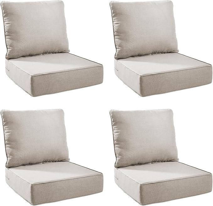 Outdoor Cushion Set for Furniture Patio Furniture, UV Resistant, Water Resistant - 6 Inch Thick Foam Garden Cushions– 22x24 Inch Patio Seat Covers for Chair/Sofa/Couch | Beige | 4-Pack |