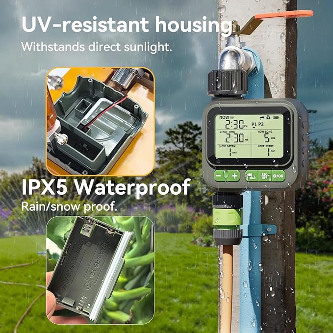 Sprinkler Timer with remote control, Programmable Water Timer for Garden Hose, Outdoor Hose Faucet Timed with 4 Plans/Rain Delay/Automatic Watering controller System, Digital Irrigation for Yard, Lawn