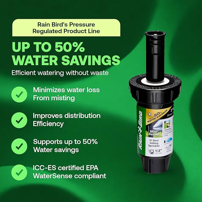 Rain Bird 1802QDSPRS Pressure Regulated 1800 Series Dual Spray 2 Inch Pop Up Sprinkler Head, 4 Pack -Water Efficient Lawn Sprinkler with 90 Degree Quarter Pattern, 1/2 Inch NPT, 15 Ft Spray Distance