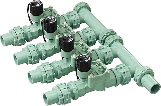 Orbit 57257 4-Valve Preassembled Sprinkler Manifold – Easy Install, Smart Controller Compatible, Works with PVC & Poly Pipe, Includes 4 in-Line Valves