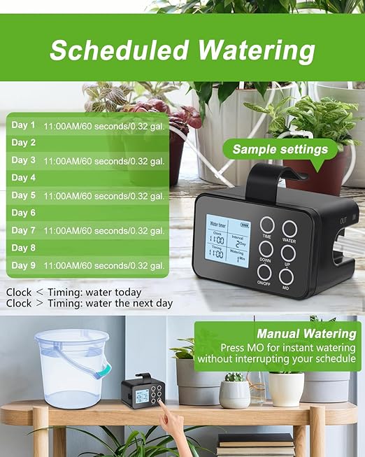 Automatic Plant Waterer Indoor with Timer: Vacation Plant Watering Devices for 15 Potted Plants, New Upgraded Auto Watering for Plant, Drip Irrigation System with Large Display, Easy Programming