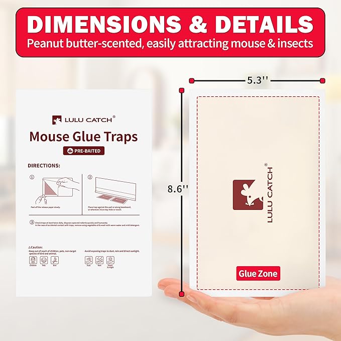 LULUCATCH Mouse Traps, 12 Pack Pre-Baited Sticky Mouse Traps Indoor for Home, Non-Toxic Bulk Sticky Pads, Glue Traps for Rats, Bugs, Spider, Mice, Cockroach, Pet Safe, Easy to Use