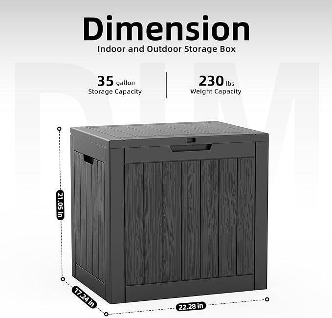 EasyUp 35 Gallon Outdoor Storage Box, Outdoor Deck Boxes for Garden Tools Equipment,Cushions and Patio Storage,Lockable and Resin,Easy to Install(Black)
