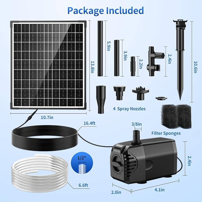 Antfraer 25W Solar Fountain Pump, 320 GPH Solar Pond Pump with 4 Nozzles, Adjustable Flow & 6.6ft Tubing, Solar Water Fountain Pump for Garden, Fish Tank, Backyard