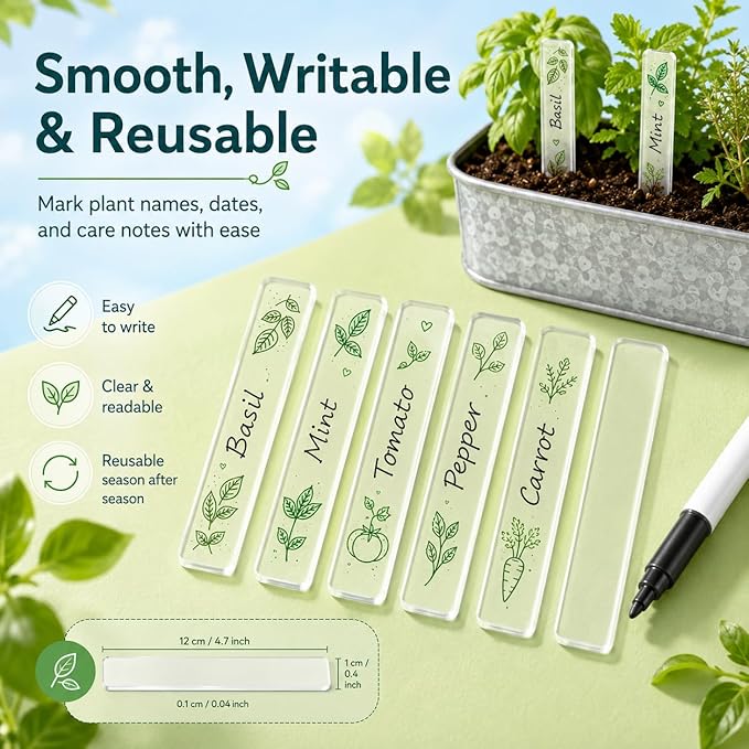 Garneck 72Pcs Acrylic Plant Labels Waterproof Garden Markers DIY Plant Tags Flower Id Stakes for Gardening Identifying Labels