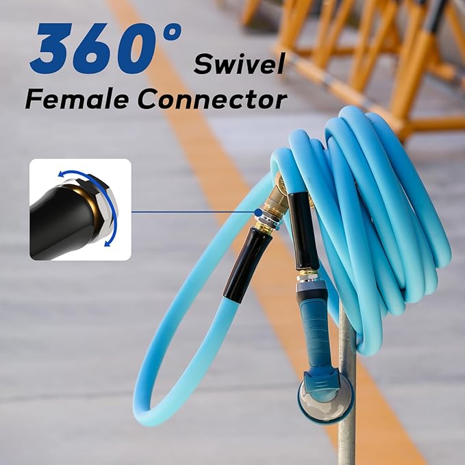 MEASUREMAN 25 Feet Lightweight Garden Hose, 5/8 inch x 3/4 inch GHT, All-Weather & Flexible, Kink-Resistant, Leak-Proof, Blue