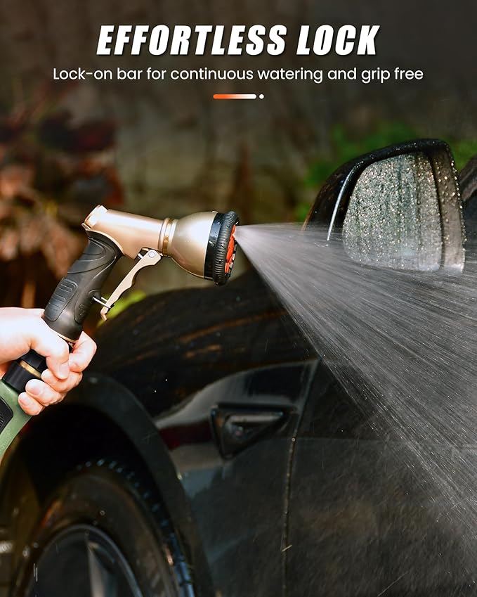 RAINPOINT Garden Hose Nozzle, 9 Spray Patterns Hose Sprayer Nozzle, Heavy Duty Metal Water Hose Nozzle, Adjustable Hand Sprayer, Watering Plants and Lawn, Pet Showering (Nozzle, Orange)