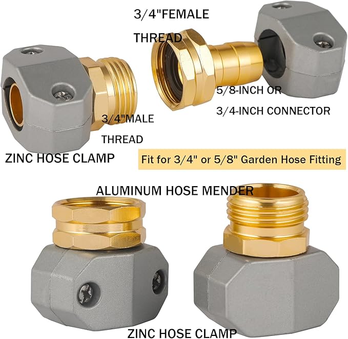 Garden Hose Repair Kits, 3 Sets Aluminum Alloy Water Hose Connector, Fit 3/4" and 5/8" Garden Hose, Male and Female Hose End Repair Fittings Replacement, Hose Mender Kit