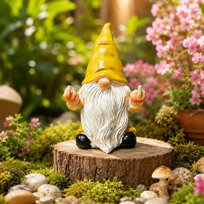QINJIEJIE Sunflower Yellow Garden Gnomes Outdoor Funny Gnome 3.5in Naughty Gnomes for Fairy Garden Yard Decoration Lawn Ornament Gnome Statue for Home Decor
