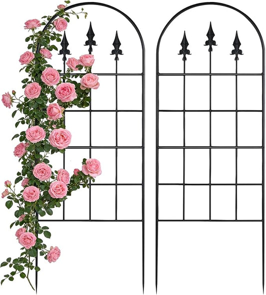 2 Pack 47" H x17 W Garden Trellis for Climbing Plants Outdoor - Metal Rustproof Arched Rose Trellis for Outdoor Indoor Roses Potted Vines Cucumbers Clematis Flowers Decorative, Black