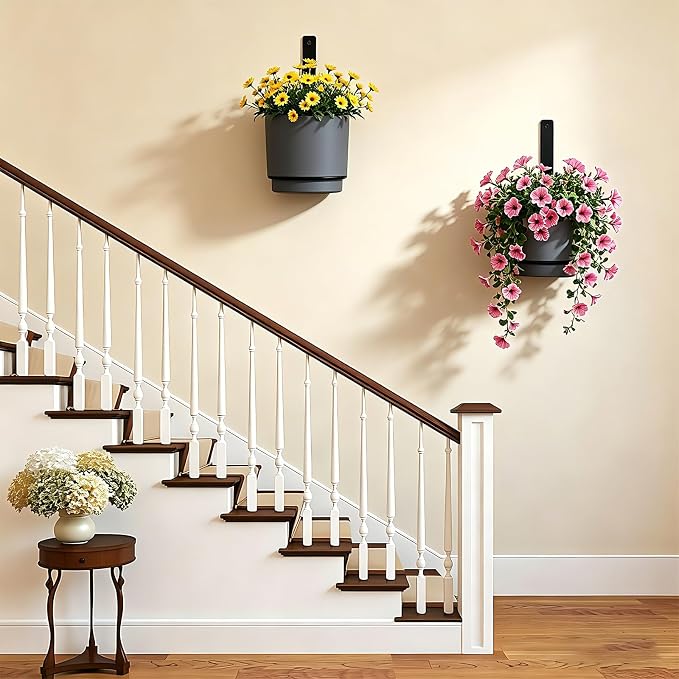 2 Pcs Wall Mounted Hanging Planter Vase for Indoor Outdoor Plants,Modern Metal Wall and Ceiling Hanging Flower Pot with Removable Flower Pot,Minimalist Decor for Herbs Succulents Flowers,6.7Inch,Grey